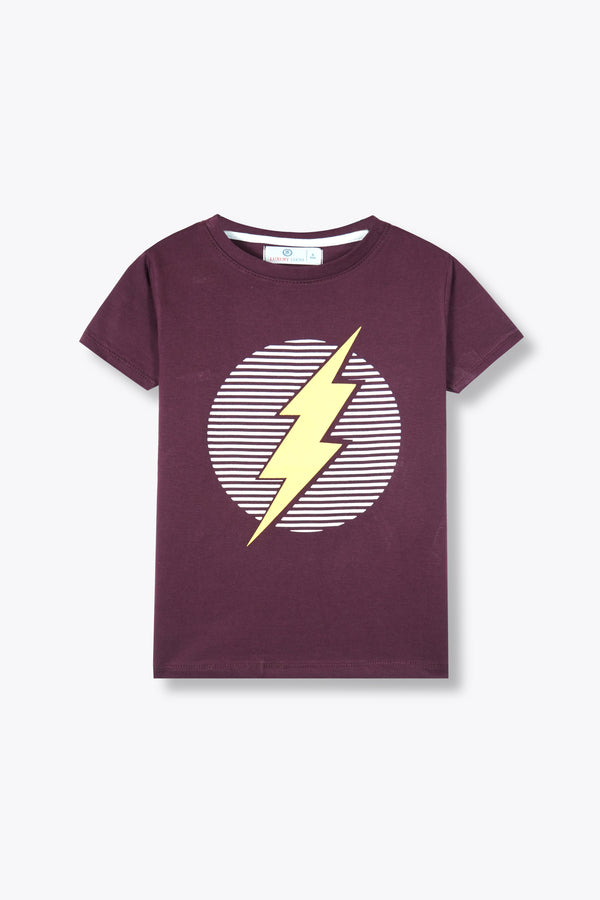 Boys' Maroon Lightning Bolt Graphic T-Shirt – Striking Style