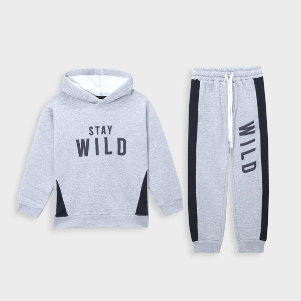 Stay Wild Cotton Fleece Tracksuit for Kids - Cozy Winter Wear 🛵 ❄️