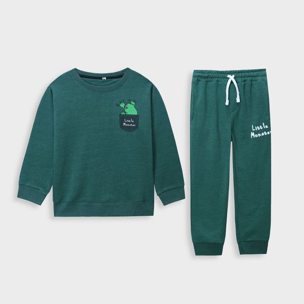 Cozy Green Little Monster Kids Sweatshirt and Jogger Set - Perfect for Winter ❄️👕👖