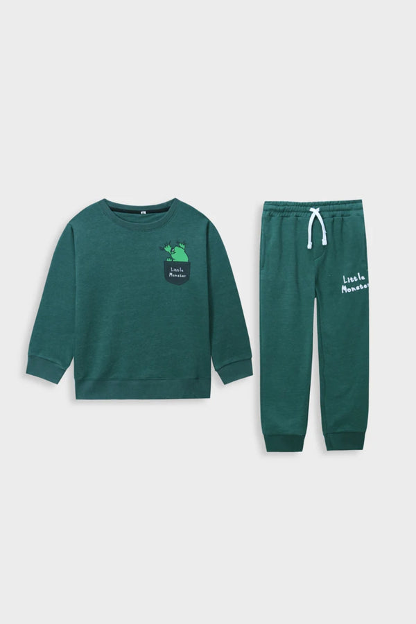 Premium Quality"Cotton Fleece"Green Little Monster Printed"Track Suit For Kids