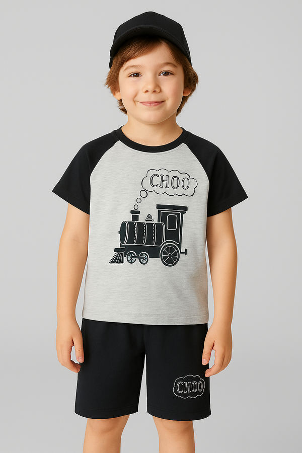 Choo-Choo Chic: A Playful Train-Themed  Trouser And shirt  for Kids