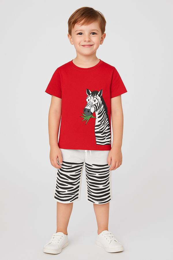 Boys Zebra Red T-Shirt & Zebra Print Shorts Set
