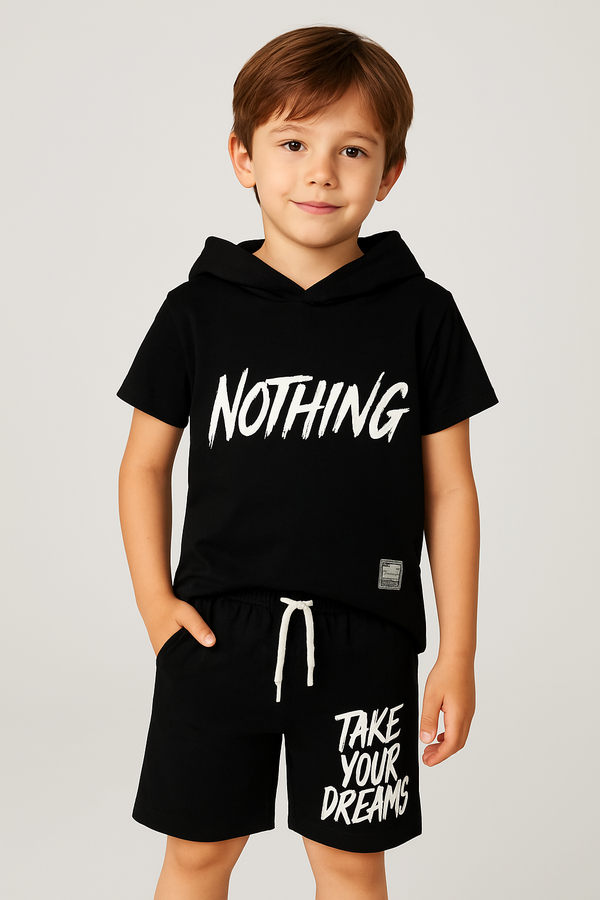 Kids Summer Quality Black Printed Soft Cotton Tracksuit