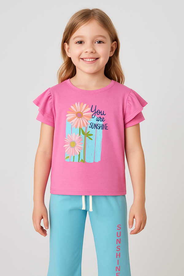 Girls' "You Are My Sunshine" Printed T-Shirt & Trouser Set