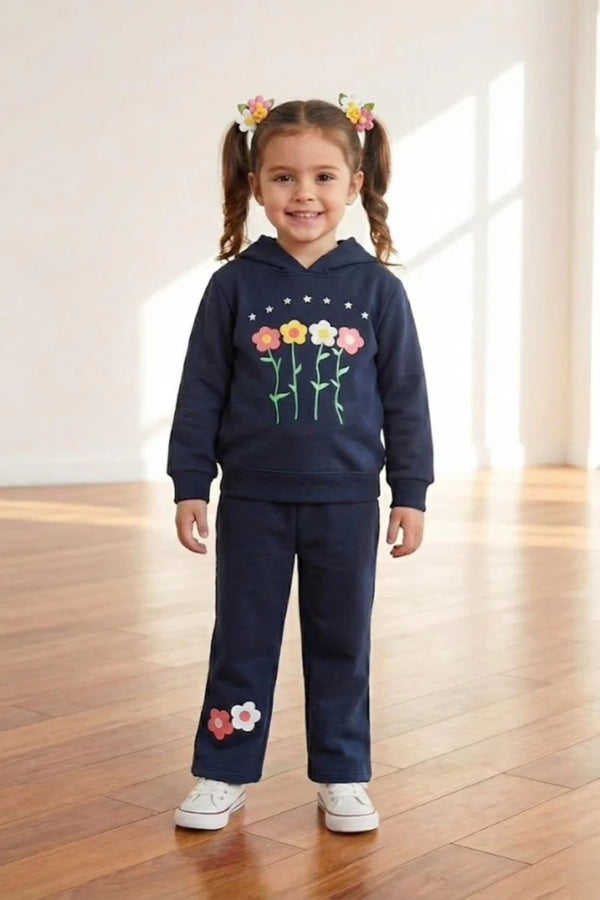 Premium Quality"Cotton Fleece"Fllowers Printed"Track Suit For Kids